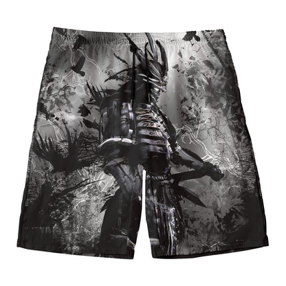 Dark Samurai Warrior Print Men's Swim Trunks