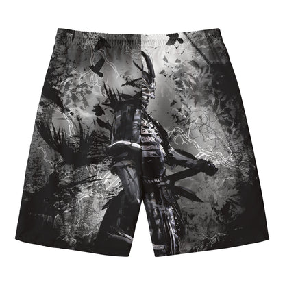 Dark Samurai Warrior Print Men's Swim Trunks