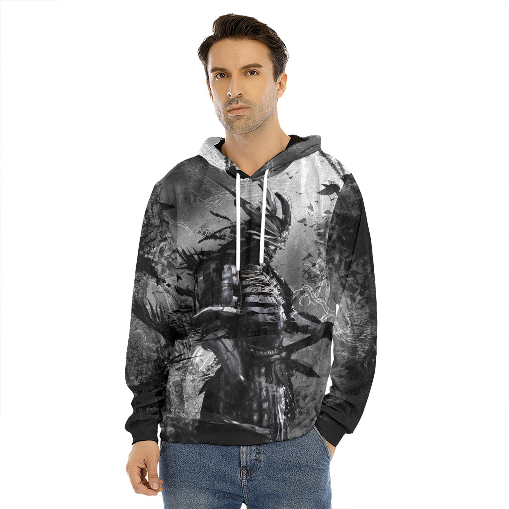 Dark Samurai Warrior Print Men's Velvet Pullover Hoodie