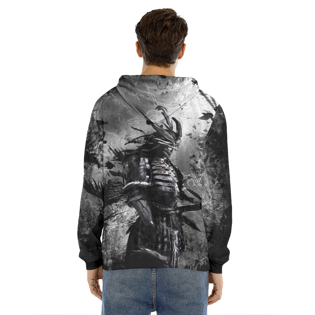 Dark Samurai Warrior Print Men's Velvet Pullover Hoodie