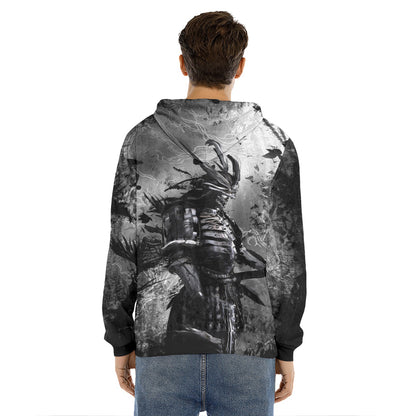 Dark Samurai Warrior Print Men's Velvet Pullover Hoodie