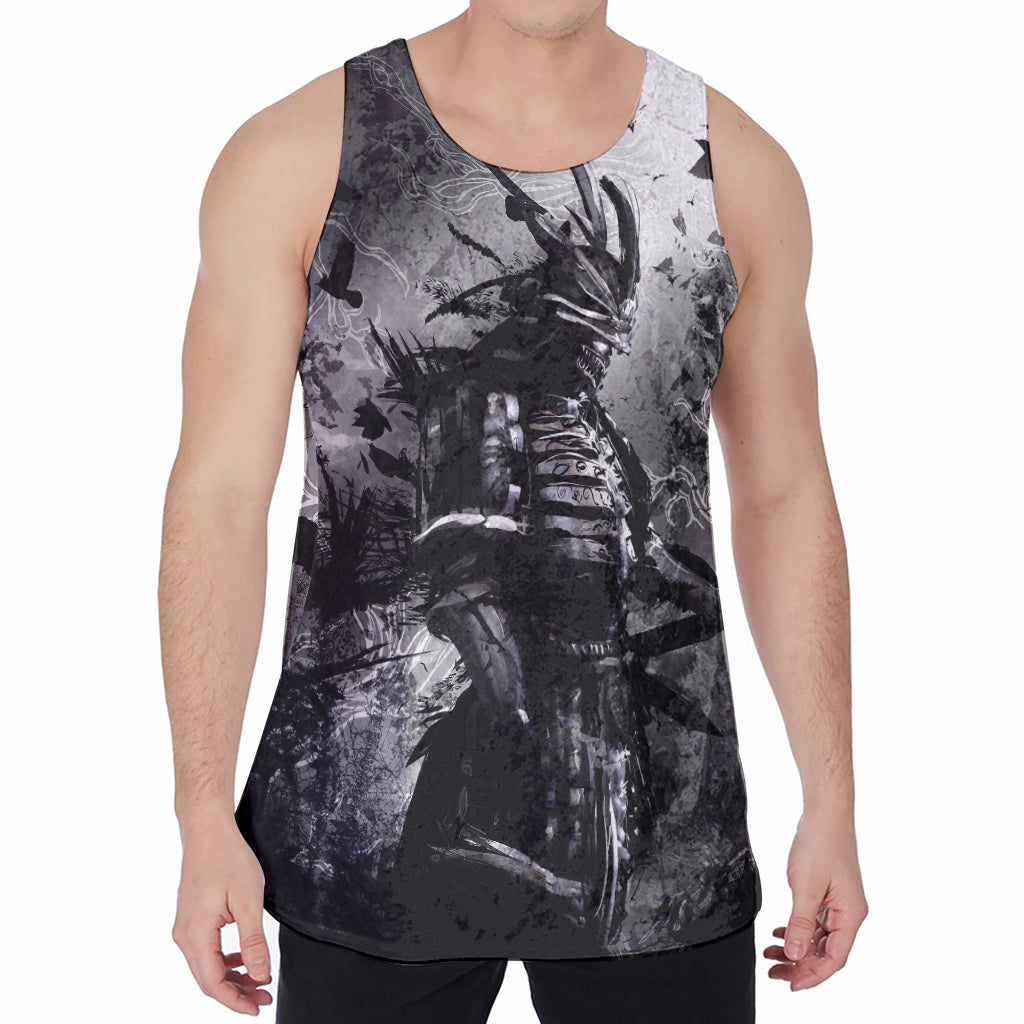 Dark Samurai Warrior Print Men's Velvet Tank Top