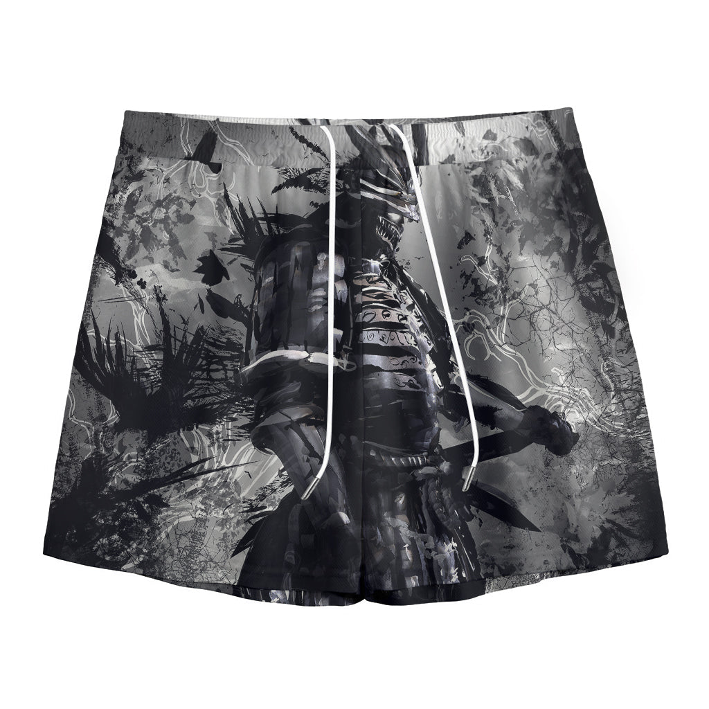 Dark Samurai Warrior Print Mesh Shorts