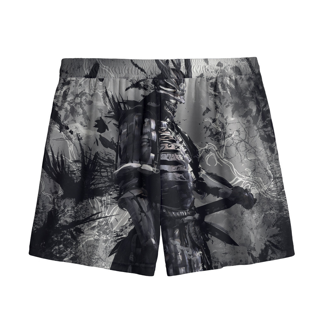 Dark Samurai Warrior Print Mesh Shorts