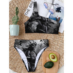Dark Samurai Warrior Print One Shoulder Bikini Top