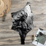 Dark Samurai Warrior Print One Shoulder Bodysuit