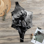 Dark Samurai Warrior Print One Shoulder Bodysuit