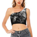 Dark Samurai Warrior Print One Shoulder Crop Top
