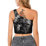 Dark Samurai Warrior Print One Shoulder Crop Top