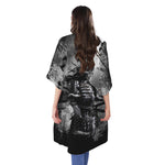 Dark Samurai Warrior Print Open Front Beach Cover Up