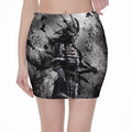 Dark Samurai Warrior Print Pencil Mini Skirt