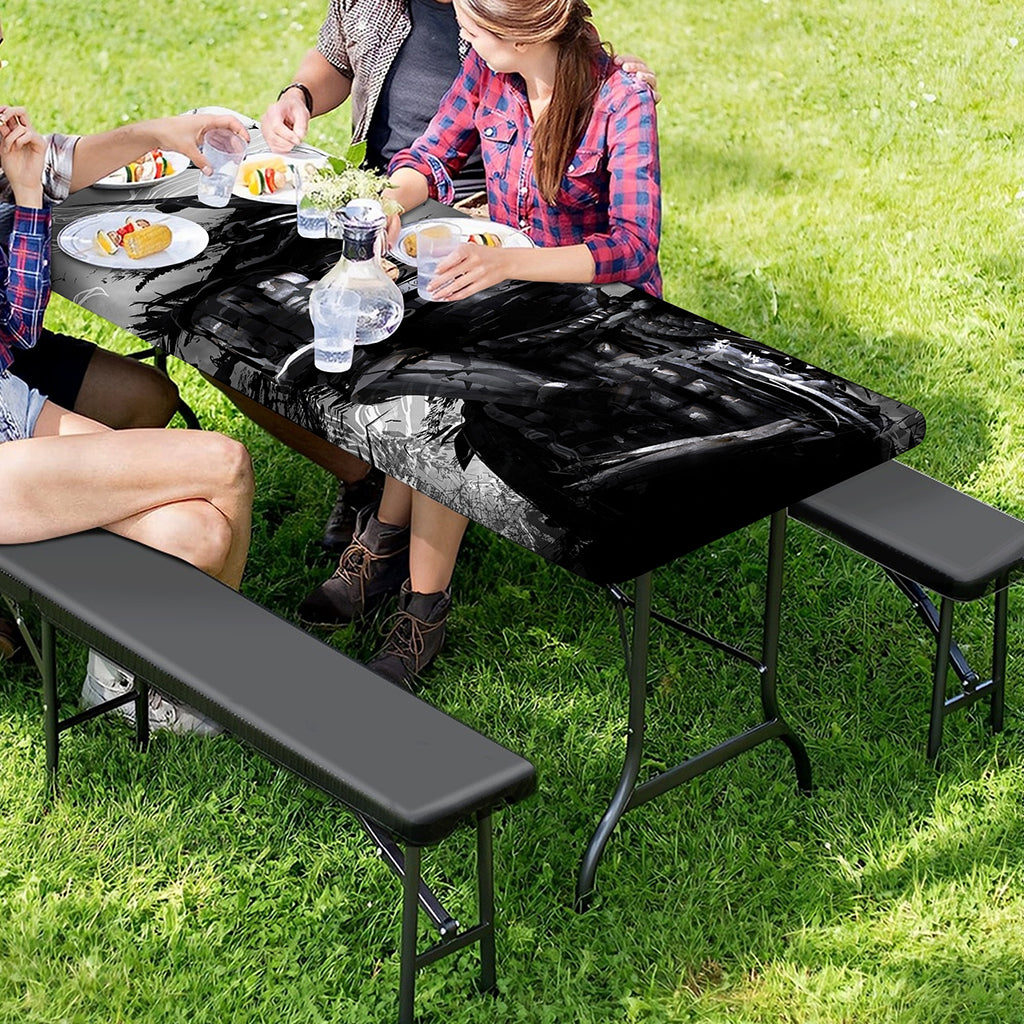 Dark Samurai Warrior Print Picnic Table Cover