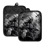 Dark Samurai Warrior Print Pot Holders With Pocket
