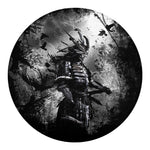 Dark Samurai Warrior Print Round Blanket