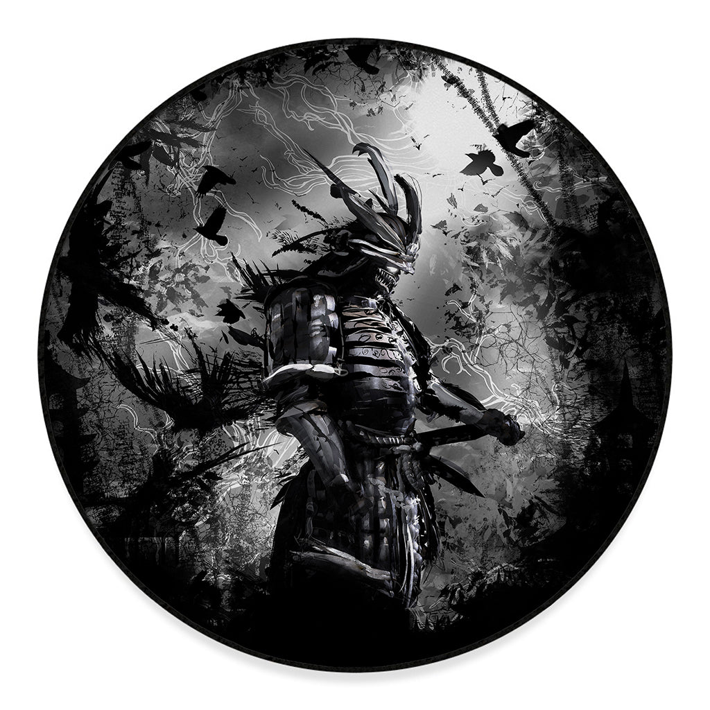 Dark Samurai Warrior Print Round Floor Mat