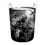 Dark Samurai Warrior Print Round Laundry Basket