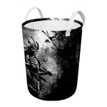 Dark Samurai Warrior Print Round Laundry Basket