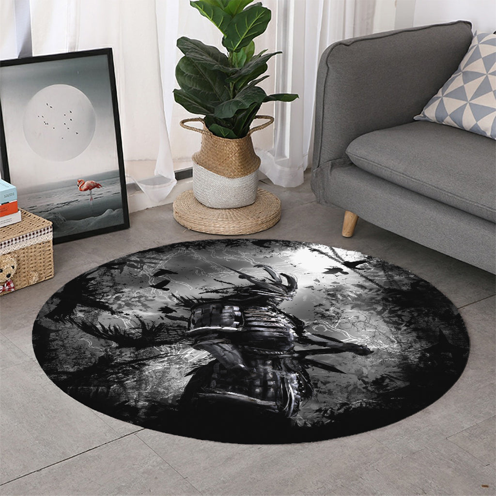 Dark Samurai Warrior Print Round Rug