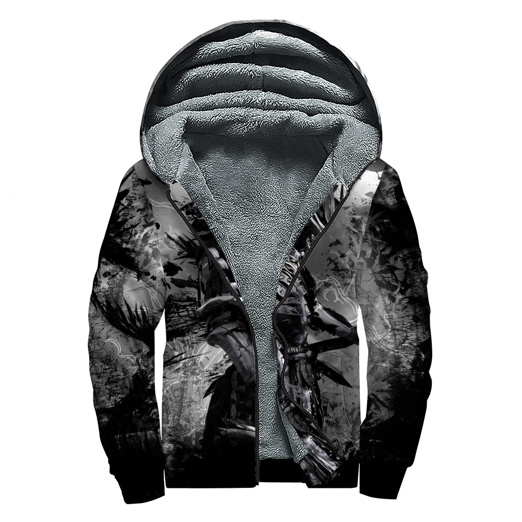Dark Samurai Warrior Print Sherpa Lined Zip Up Hoodie