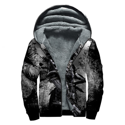 Dark Samurai Warrior Print Sherpa Lined Zip Up Hoodie