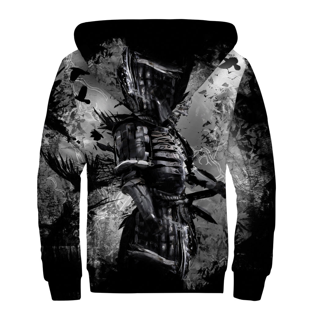 Dark Samurai Warrior Print Sherpa Lined Zip Up Hoodie