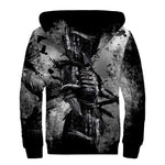 Dark Samurai Warrior Print Sherpa Lined Zip Up Hoodie