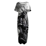 Dark Samurai Warrior Print Short Sleeve Long Nightdress