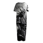 Dark Samurai Warrior Print Short Sleeve Long Nightdress