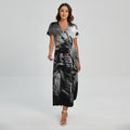 Dark Samurai Warrior Print Short Sleeve Maxi Dress