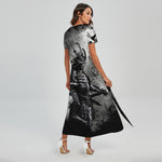 Dark Samurai Warrior Print Short Sleeve Maxi Dress