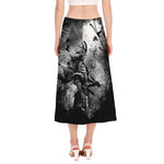 Dark Samurai Warrior Print Side Slit Midi Skirt