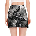 Dark Samurai Warrior Print Side Slit Mini Skirt