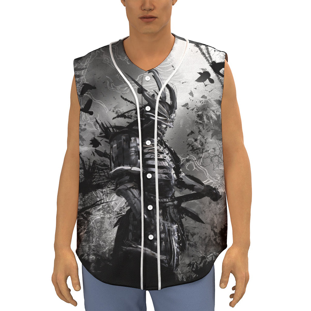 Dark Samurai Warrior Print Sleeveless Baseball Jersey