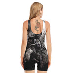 Dark Samurai Warrior Print Sleeveless One Piece Swimsuit