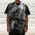 Dark Samurai Warrior Print Textured Short Sleeve Shirt