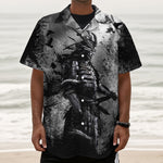 Dark Samurai Warrior Print Textured Short Sleeve Shirt