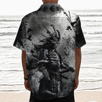 Dark Samurai Warrior Print Textured Short Sleeve Shirt