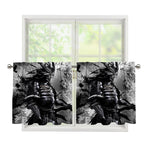 Dark Samurai Warrior Print Tier Curtains