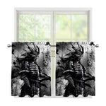 Dark Samurai Warrior Print Tier Curtains