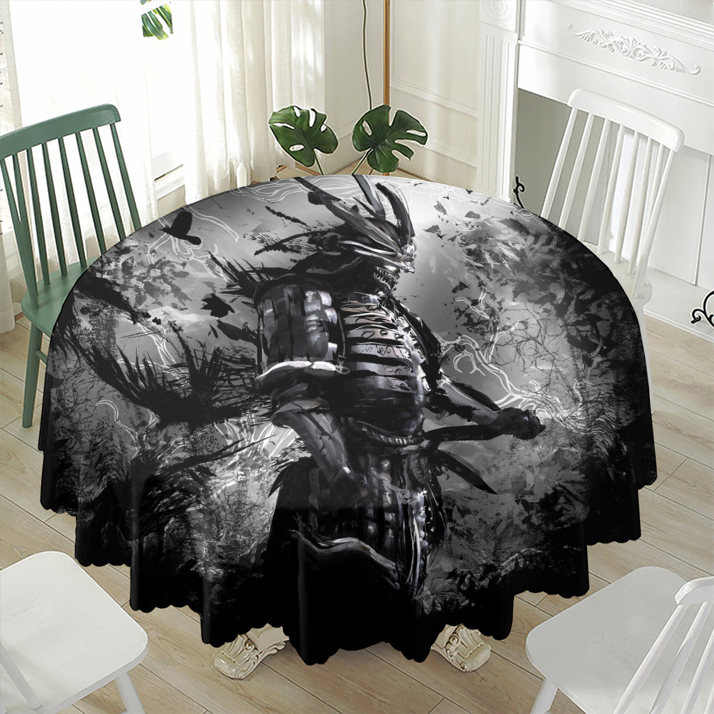 Dark Samurai Warrior Print Waterproof Round Tablecloth