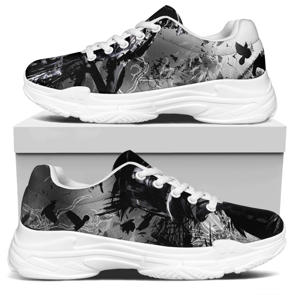 Dark Samurai Warrior Print White Chunky Shoes