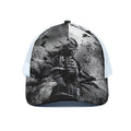 Dark Samurai Warrior Print White Mesh Trucker Hat