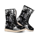 Dark Samurai Warrior Print Winter Boots