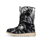 Dark Samurai Warrior Print Winter Boots