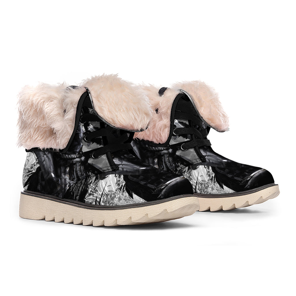 Dark Samurai Warrior Print Winter Boots