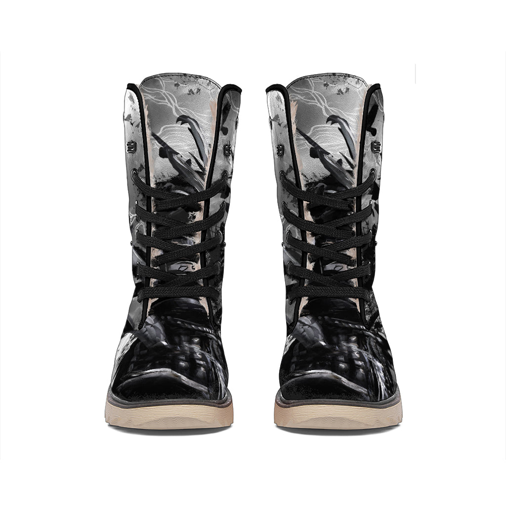 Dark Samurai Warrior Print Winter Boots