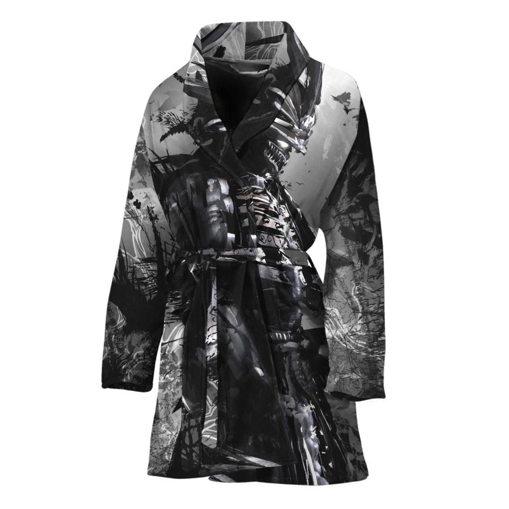 Dark Samurai Warrior Print Women's Bathrobe