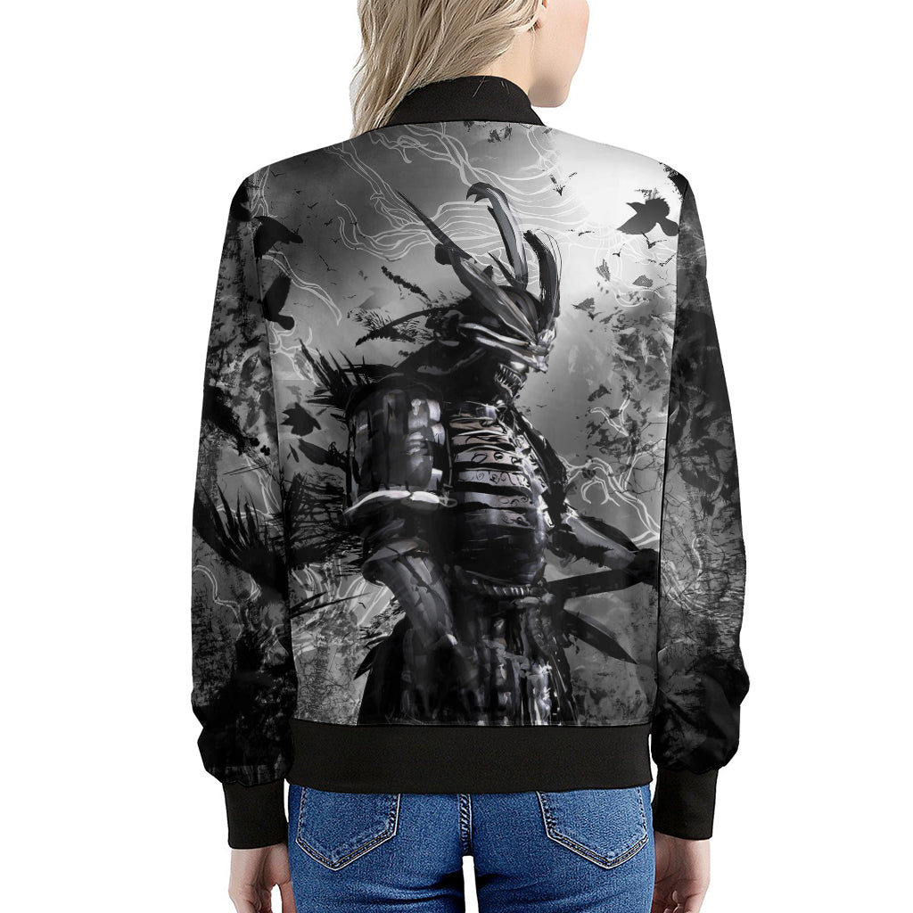 Dark Samurai Warrior Print Women's Bomber Jacket