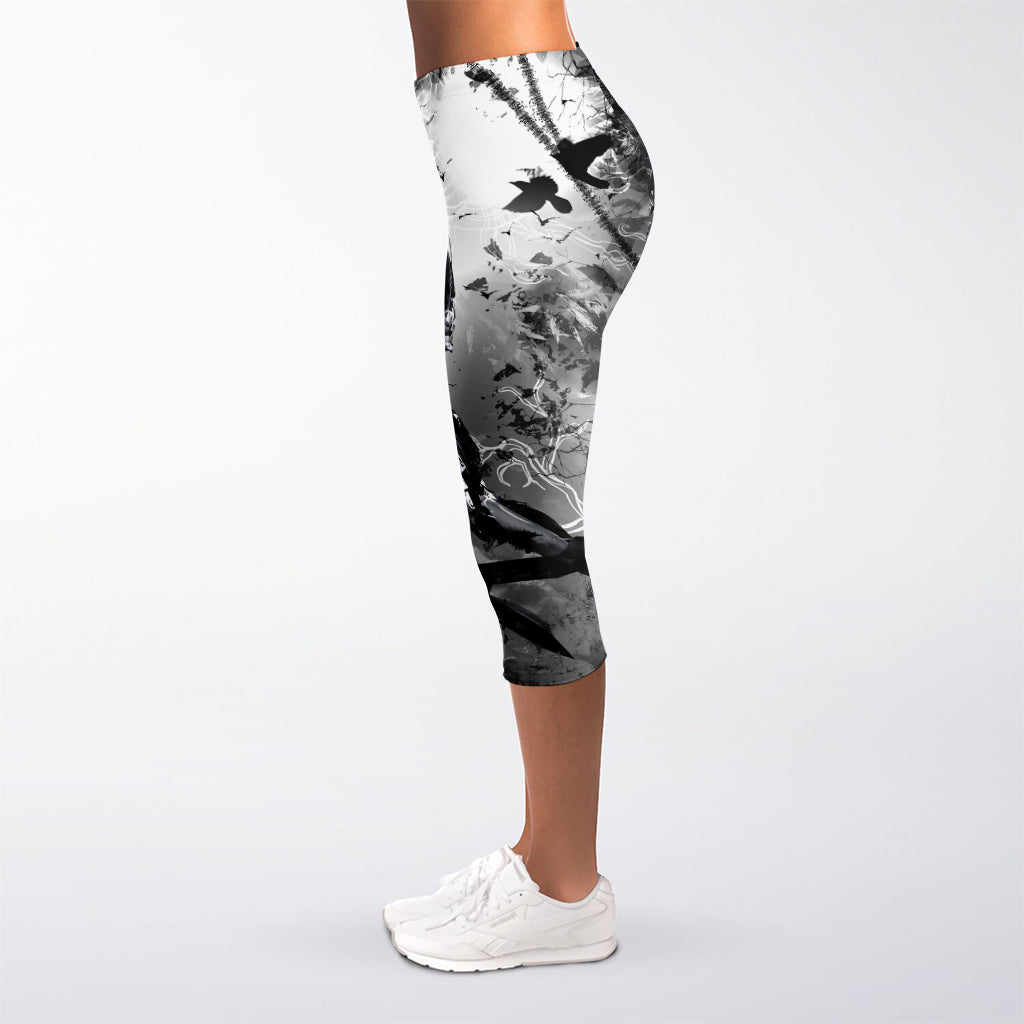 Dark Samurai Warrior Print Women's Capri Leggings