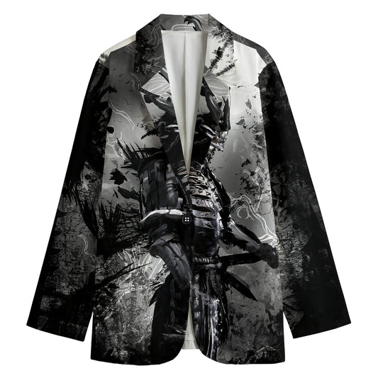Dark Samurai Warrior Print Women's Cotton Blazer